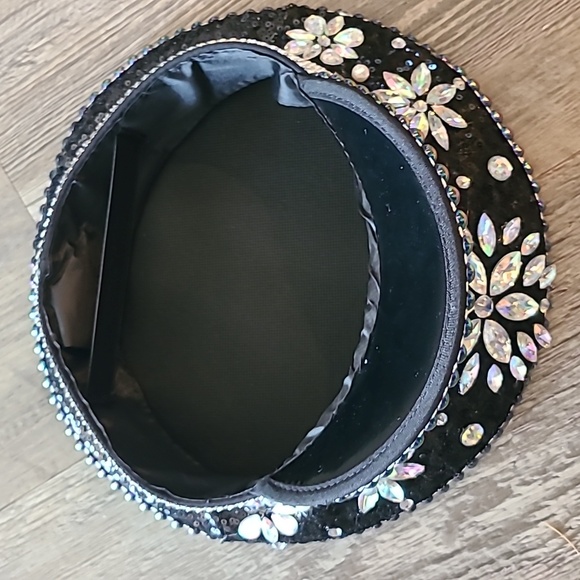 Black Silver Rhinestone & Sequin Bridal Bachelorette Party Captains Cap - Picture 6 of 6